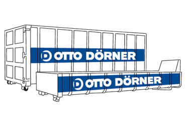 Zwei verschieden große Abrollcontainer, die den Namen "OTTO DÖRNER" tragen.